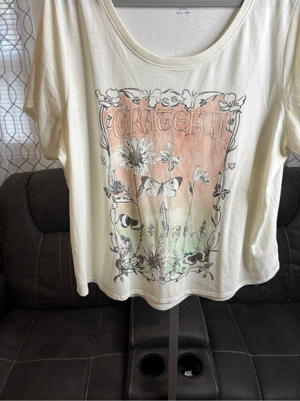 Lucky Brand Cream Graphic Tee with Dark Gray Trim